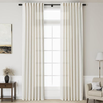 Cream Linen Curtains 126 Inches Long 2 Panels Set by Nanspring