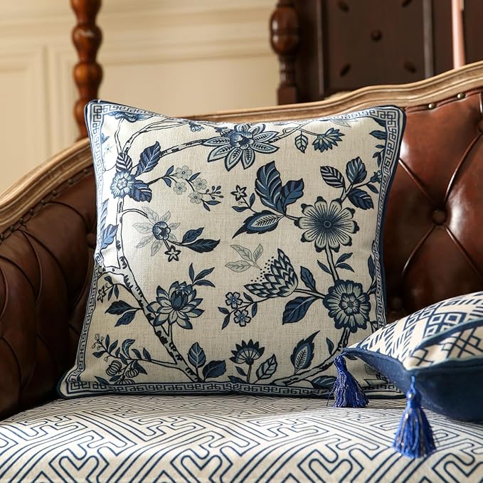 Chinoiserie Throw Pillow Covers Set of 2, Classic Chinoiserie Blue and White - Image 2