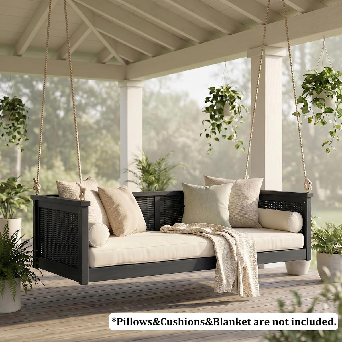 lumisol twin size outdoor porch swing bed, solid, front angle view