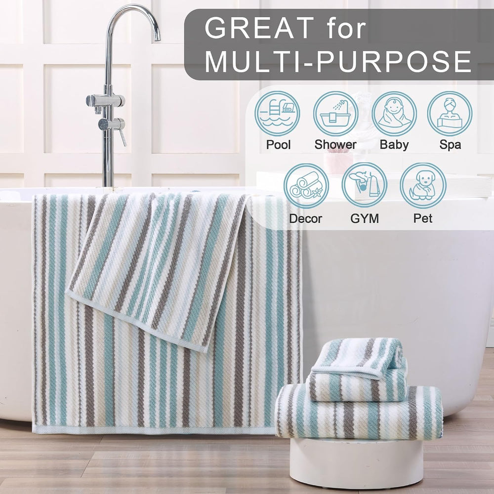 VOOVA & MOVAS Aqua Striped Towels Set, Quick Dry, Thick & Absorbent, ...