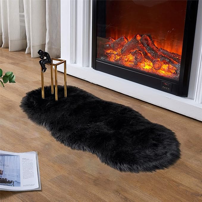 Latepis Black Faux Sheepskin 2x4 Shag Rug - Image 4