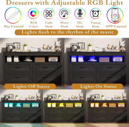 wodeer black dresser for bedroom, wood 4 drawer showing dimensions