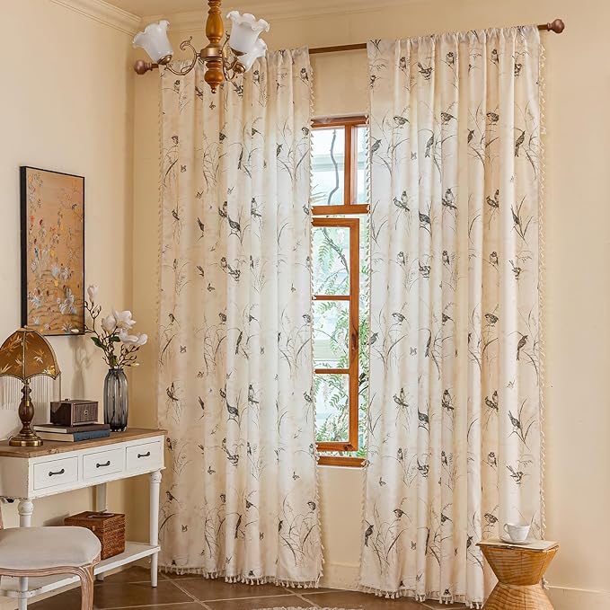 ENJOYBRIDAL Bird Patterned Curtains 84 Inches Semi Sheer Living Room Drapes by ENJOYBRIDAL