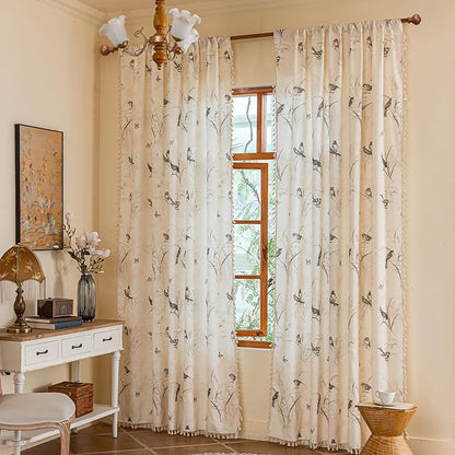 ENJOYBRIDAL Bird Patterned Curtains 63 Inch Long Semi Sheer Living Room Drapes by ENJOYBRIDAL