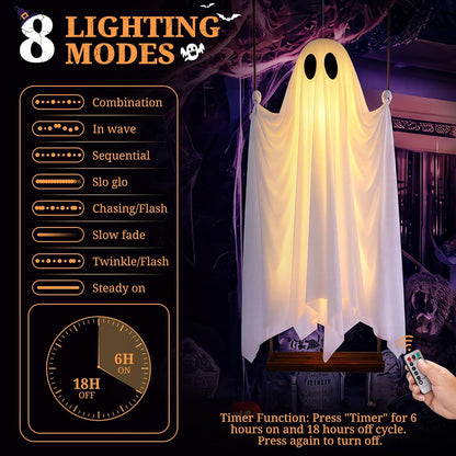 Large 5 FT Hanging Ghost Decor, Swing Ghost Halloween Decorations Outdoor