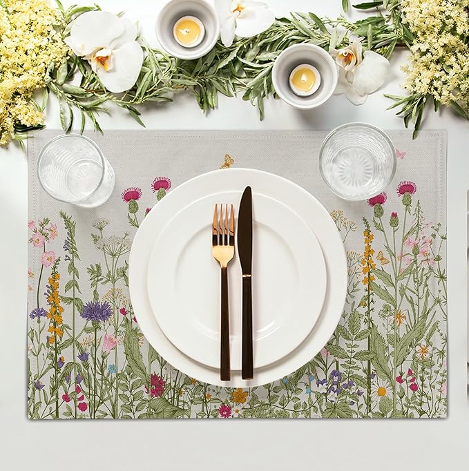 Rustic Wildflower Floral Placemats Set of 4 Spring Summer Vintage Flowers - Image 3