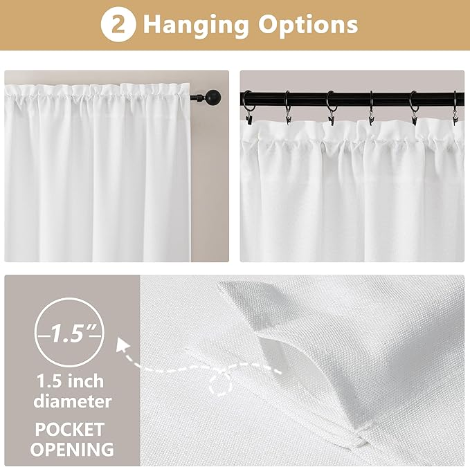 OVZME White Curtains 30 Inch Length, Light Filtering Thick Textured Small - Image 6
