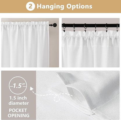 OVZME 2 Panels White Cafe Curtains 36 Inch Length, Thick Textured Small Kitchen - Image 6