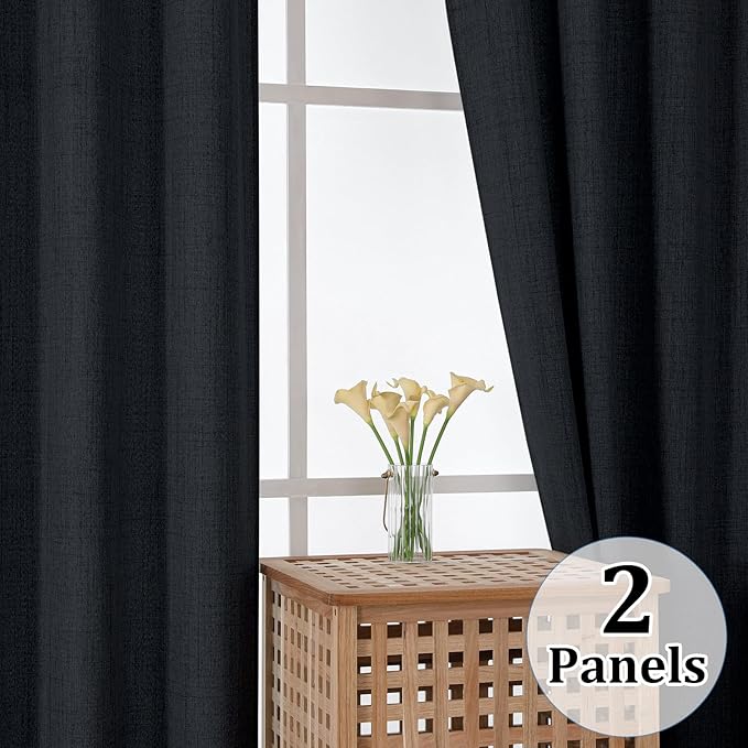 Gwine Black Short Curtains 24 Inch Length 2 Panels, Light Filtering Textured - Image 8
