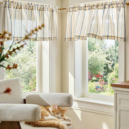 jinchan Valance Curtain Linen Textured Striped Window Curtain - Image 3