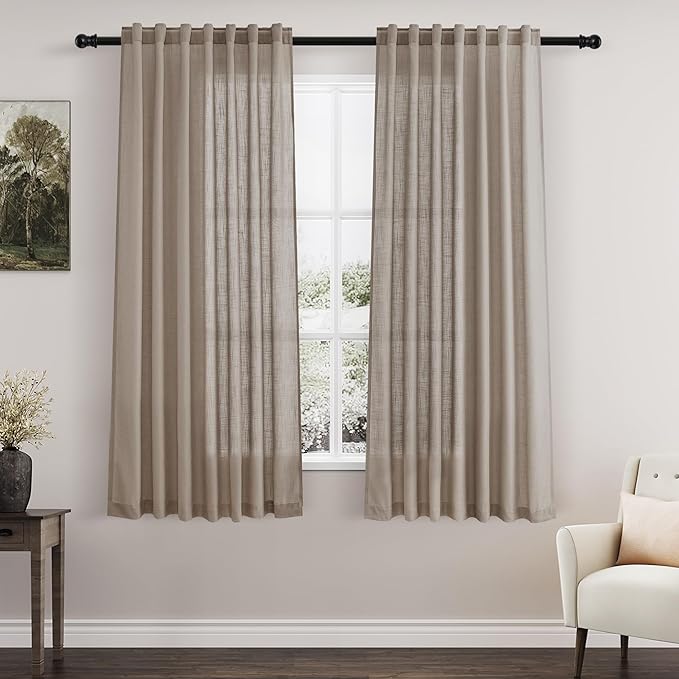Nanspring Light Taupe Linen Curtains 63 Inches Length 2 Panels Set by Nanspring