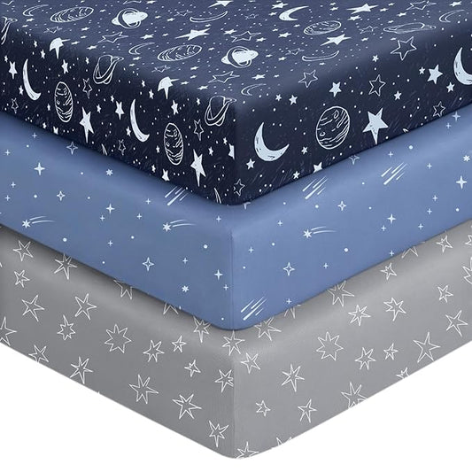 Baby Crib Sheets for Boys Girls, Breathable Soft Microfiber Baby Sheet Blue by Unnivoll
