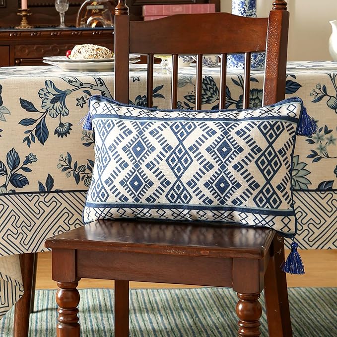 Rectangle Throw Pillow Covers Set of 2, Classic Chinoiserie Blue and White - Image 6