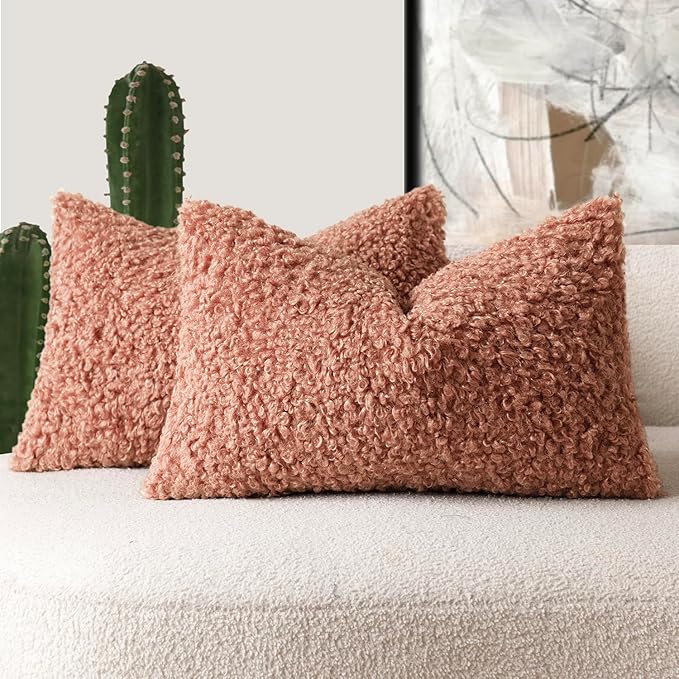 Foindtower Set of 2 Curly Teddy Wool Pillow Covers Decorative Boucle Textured by Foindtower