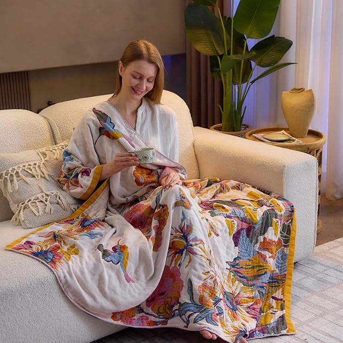 Boho Throw Blanket, 100% Cotton Ultra Soft Luxury Throw Rustic Quilt, All - Image 5