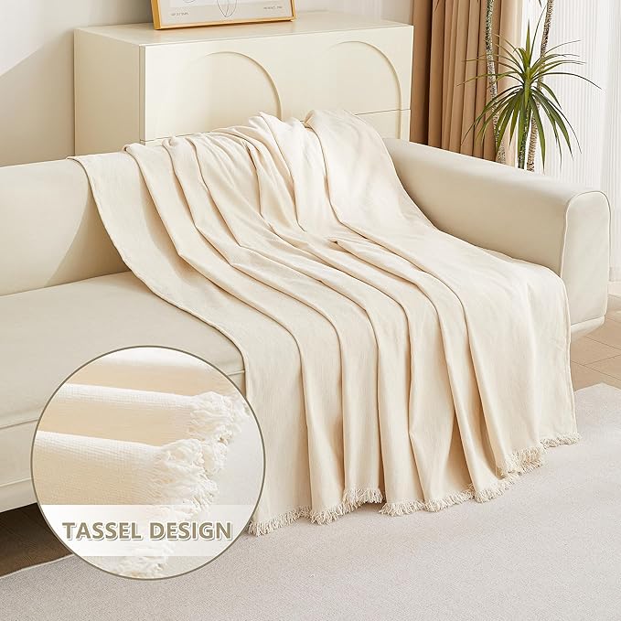 MYSKY HOME Beige Couch Covers Boho Style Chenille - Image 3