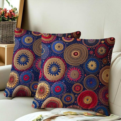 Mandala Circle Printed Pillow Covers 18x18 Set of 2 | Boho Decorative Throw - Image 3