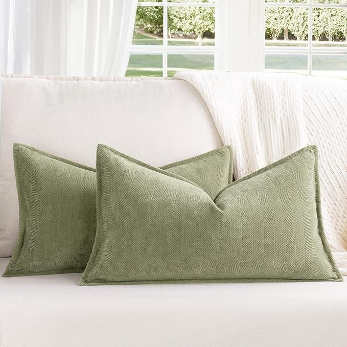 ZWJD Sage Green Pillow Covers 12x20 Set of 2 Chenille Throw Pillow Covers by ZWJD
