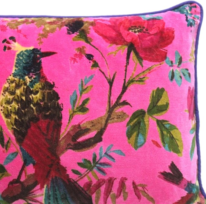 Eyes of India Velvet Floral Flower Bird Throw Pillow Sofa Cushion Cover Case - Image 3