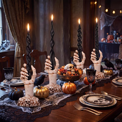 Nuanchu 12 Pcs Black Spiral Taper Candle 7.5" Halloween Twisted Candlestick