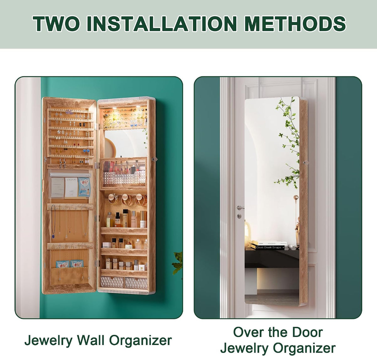 hnebc over the door jewelry organizer with led, package contents