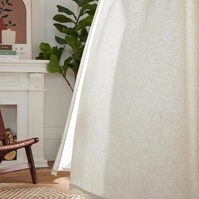jinchan Linen Curtains with Privacy Lining 108 Inches Length Natural Crude - Image 8