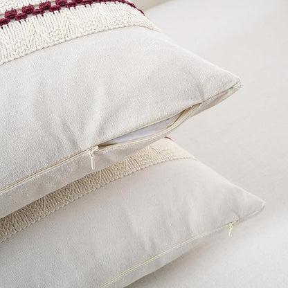Fancy Homi Set of 2 Burgundy Boho Decorative Throw Pillow Covers 18x18 Inch - Image 3