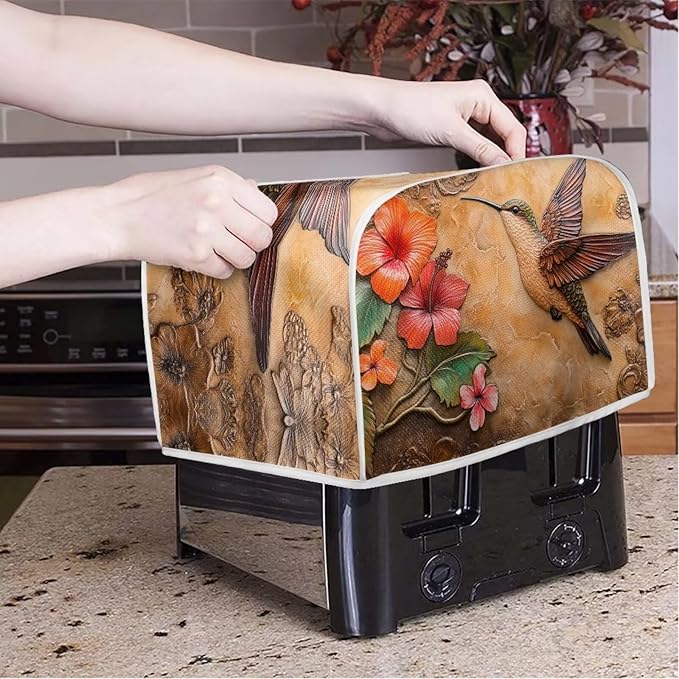 Hummingbird Printed Toaster Cover Hibiscus Printed Universal 2 Slice Oven Cover - Image 3