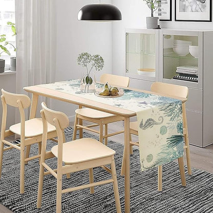 Nautical Coastal Table Runner Vintage Nautical Beach Starfish Seashell Blue - Image 3