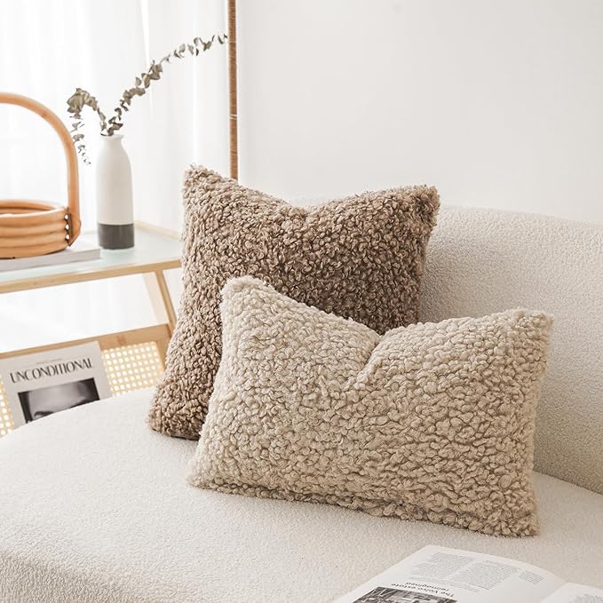 Foindtower Set of 2 Curly Teddy Wool Pillow Covers Decorative Boucle Textured - Image 4
