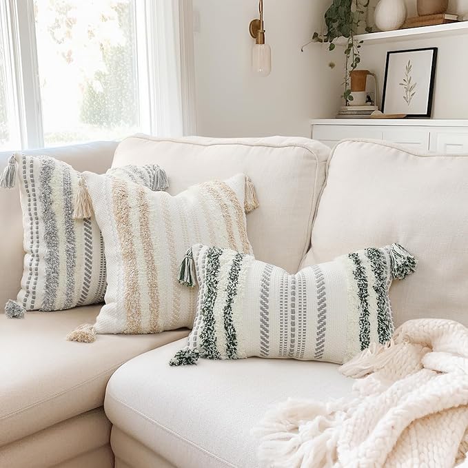 decorUhome Decorative Boho Throw Pillow Covers 18x18 Set of 2, Accent Neutral - Image 5