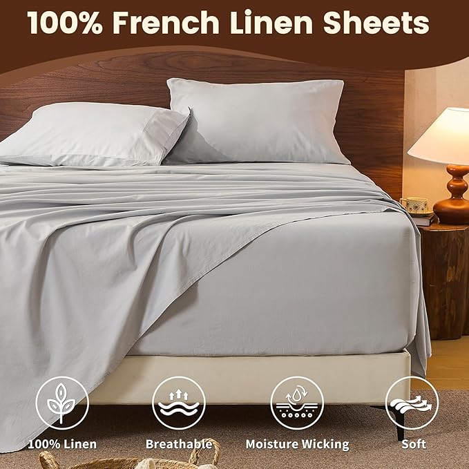 100% Linen Sheet Set Queen Size Extra Deep Pocket Fits 18-24 Inch Mattress - Image 4