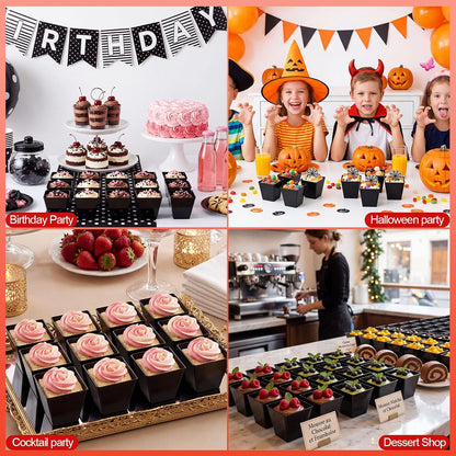 Zubebe 100 Pcs 8 oz Halloween Black Dessert Cups, Spooky Party Supplies