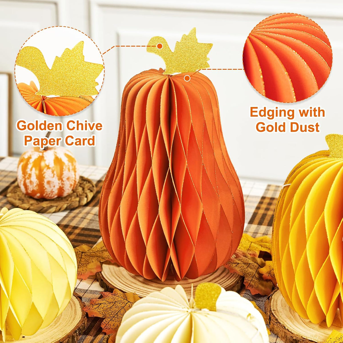 SUBEAUTY 8 PCS Pumpkin Honeycomb Centerpieces Fall Pumpkin Party Decoration Thanksgiving Centerpieces for Tables Orange Honeycomb Decorations for Halloween Autumn Festival Party Decor