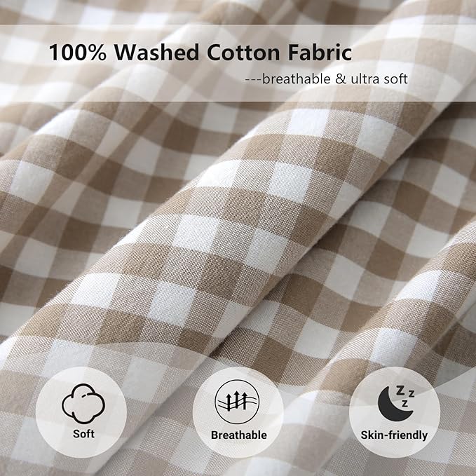 Aryeleay 2 Pack Taupe White Plaid Gingham Ruffle Pillow Shams Standard Size - Image 5