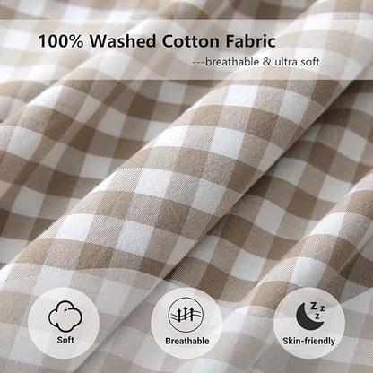 Aryeleay 2 Pack Taupe White Plaid Gingham Ruffle Pillow Shams Standard Size - Image 5