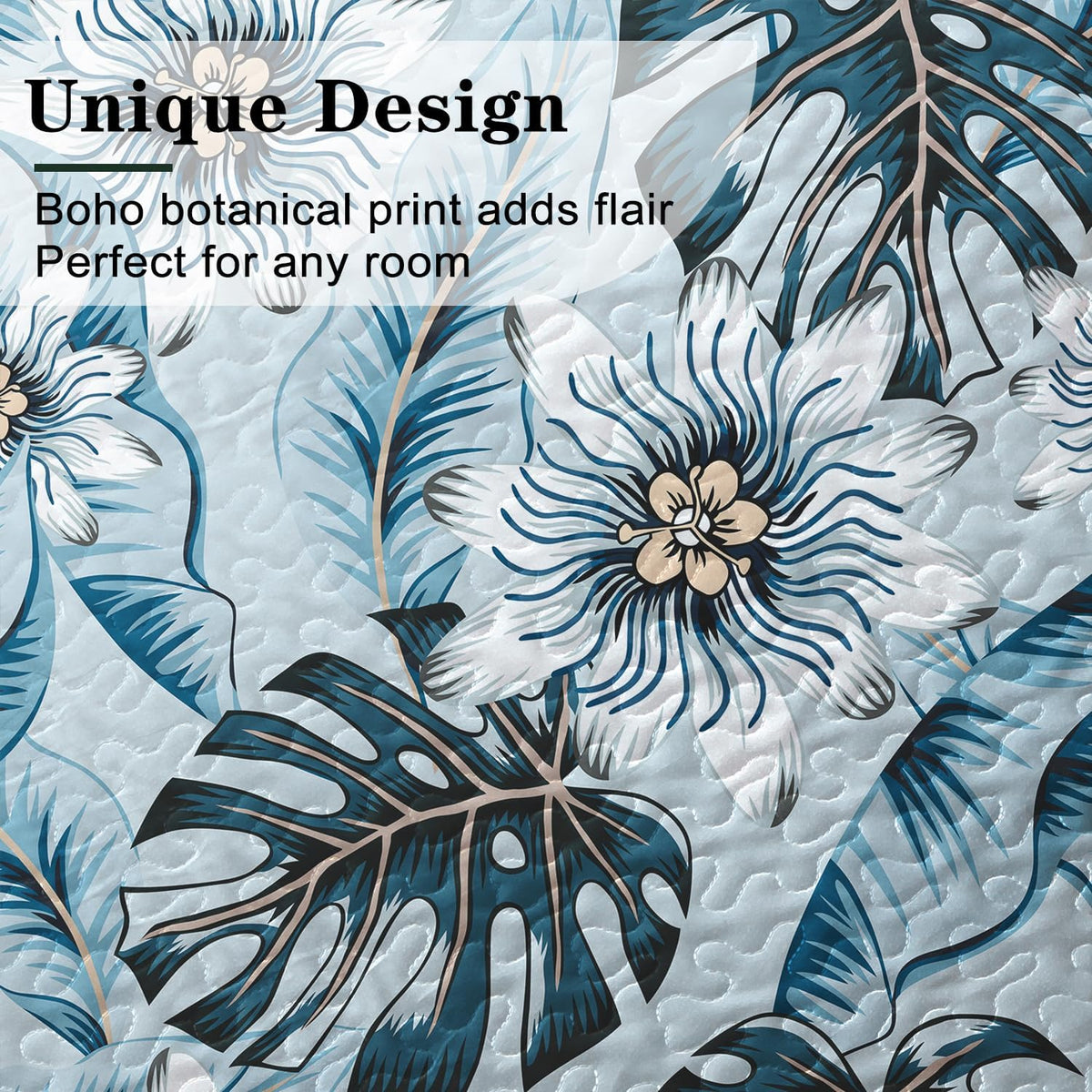 yogeneg queen quilt bedding set,white green botanical pattern, side view