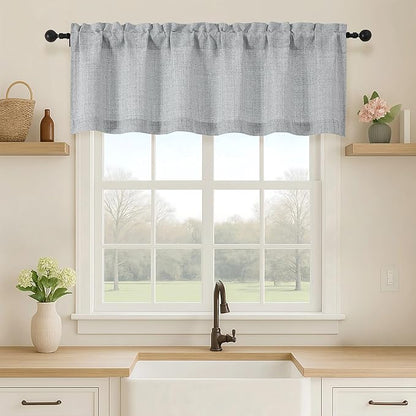 OVZME Grey Valance for Windows, Light Filtering Faux Linen Textured Small Short by OVZME