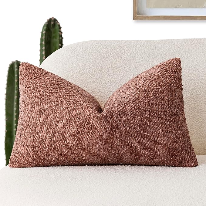 Foindtower Decorative Textured Boucle Throw Pillow Covers Accent Solid Lumbar by Foindtower