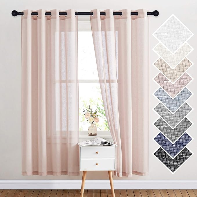 NICETOWN Flax Natural Blend Semi Sheer Curtains 72" L - Image 2
