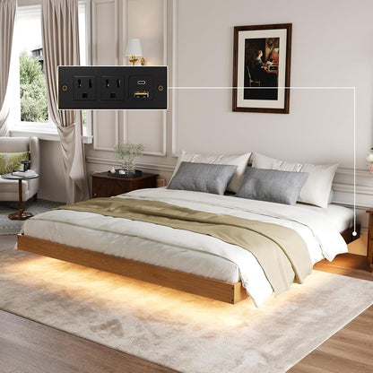 novilla floating solid wood king size bed frame, main product view
