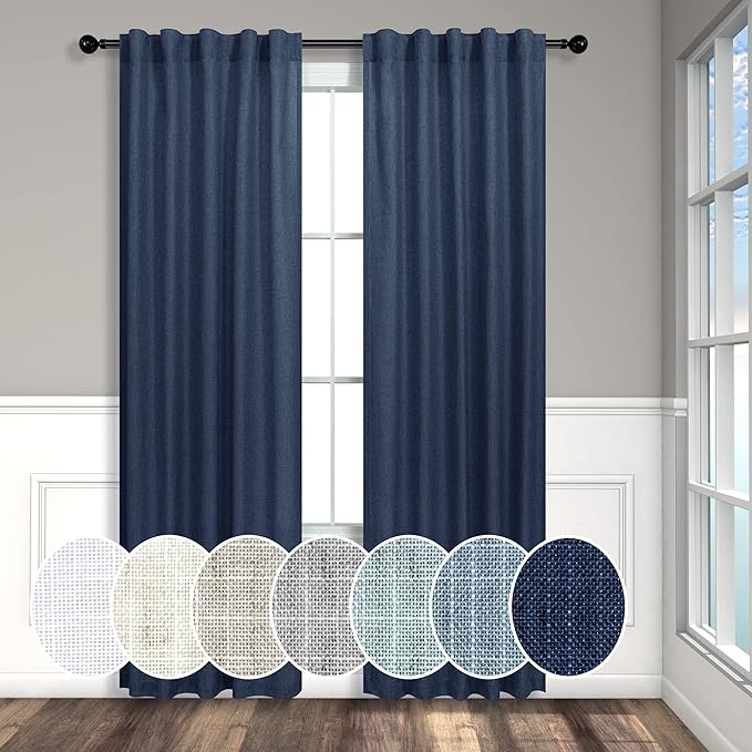Navy Curtains 38 Inch Wide for Living Room 2 Panels Set Back Tab Rod Pocket by Pitalk