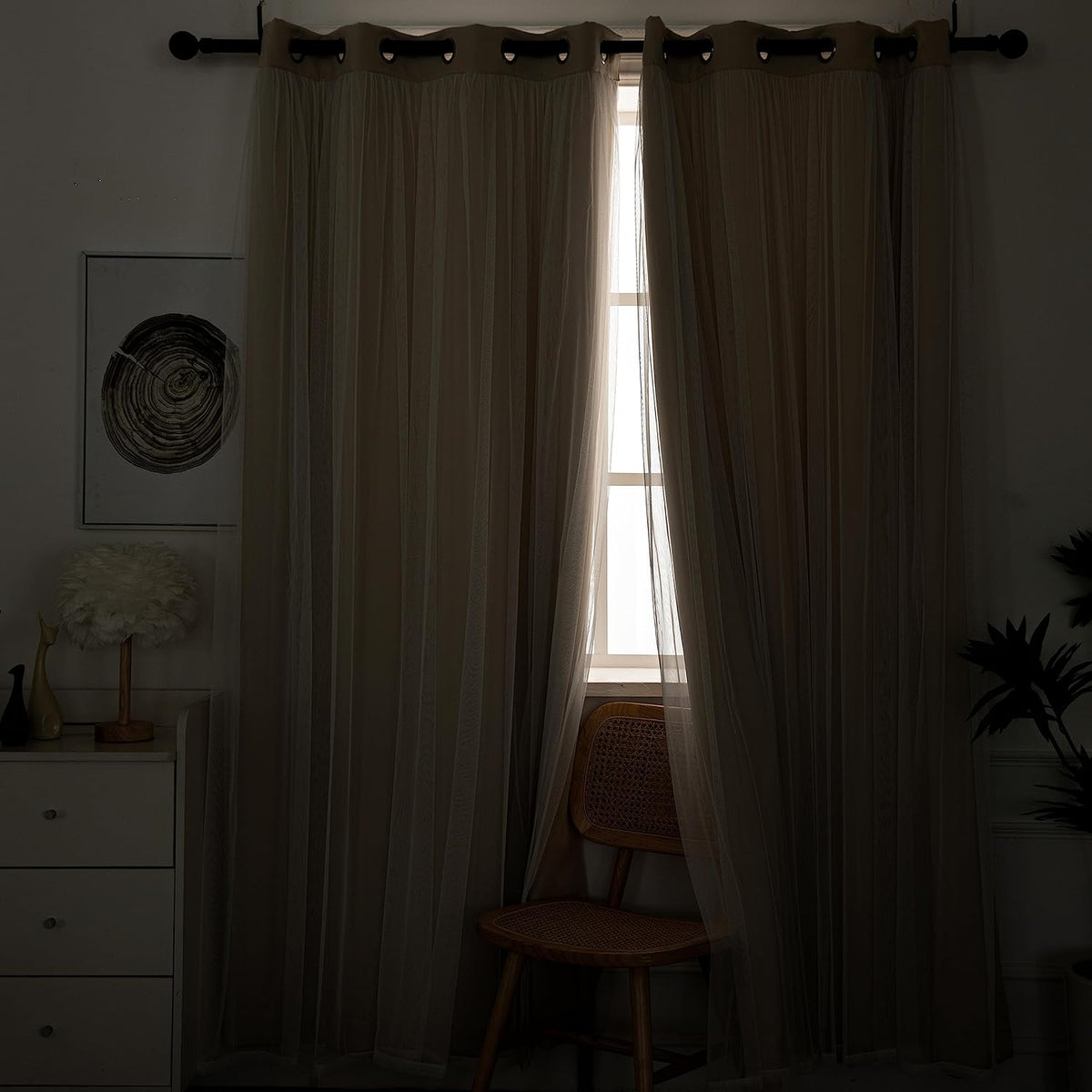inlinas blackout curtains with sheer overlay, beige, 52x84, side view