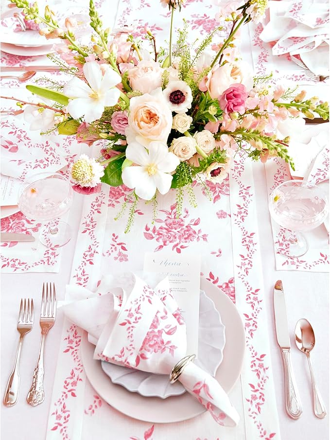 Solino Home Pink Floral Print Table Runner 36 inch - Image 9