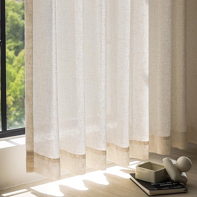 jinchan Ecru Natural Linen Blend Curtains 90 Inches Length - Image 8