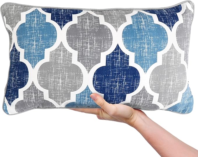 Beauoop Throw Pillowcover Chenille Print Moroccan Geometric 2-Sided Print Blue - Image 2