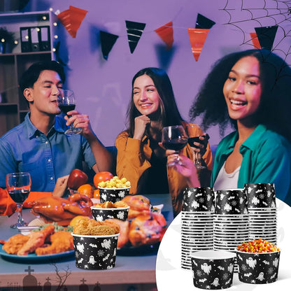 Hsei 60 Pcs 16oz Halloween Paper Bowls for Soup Disposable Cups, Ghost Bat