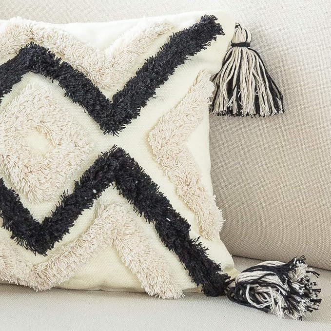 Woven Tufted Boho Lumbar Throw Pillow Cover, Modern Decorative Geometric - Image 2