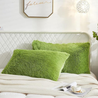 Uhamho Set of 2 Standard Faux Fur Throw Pillow Covers Soft Velvet Decorative - Image 2