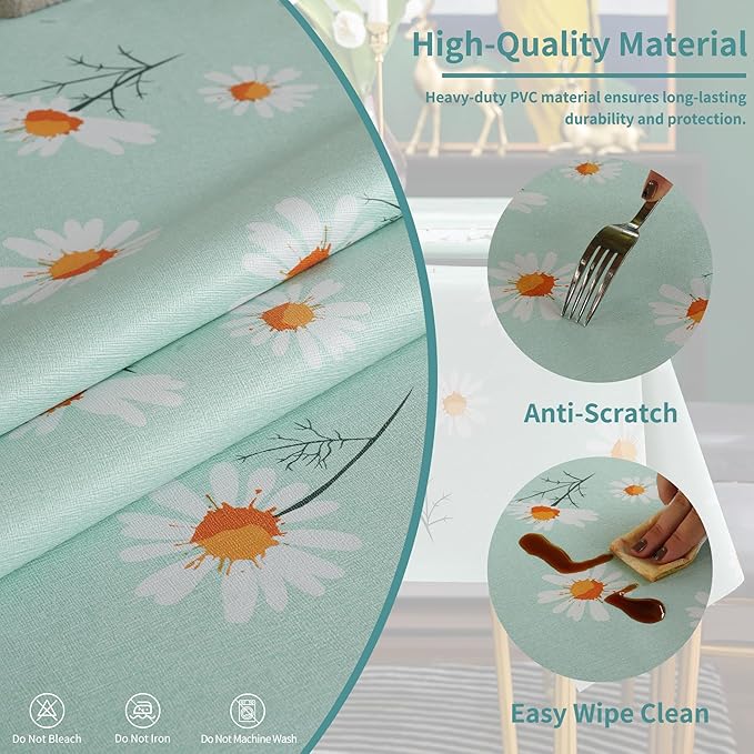 Square Table Cloth, 100% Waterproof Tablecloth OilProof SpillProof Vinyl Table - Image 4